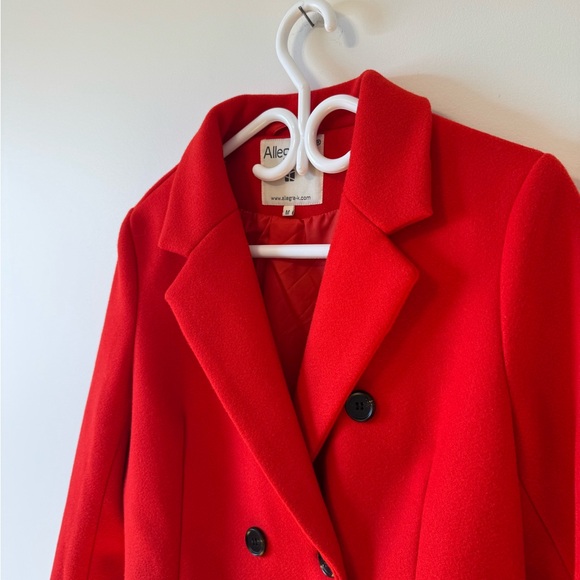 Allegra K Solid red Winter  Long Warm Pocketed Pea Coat size medium - Picture 4 of 7